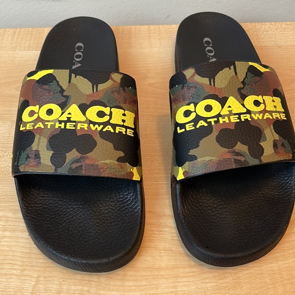 Coach Wild Beast Black Slides Camo Print Strap with Logo - New - Size 11 - Picture 2 of 7